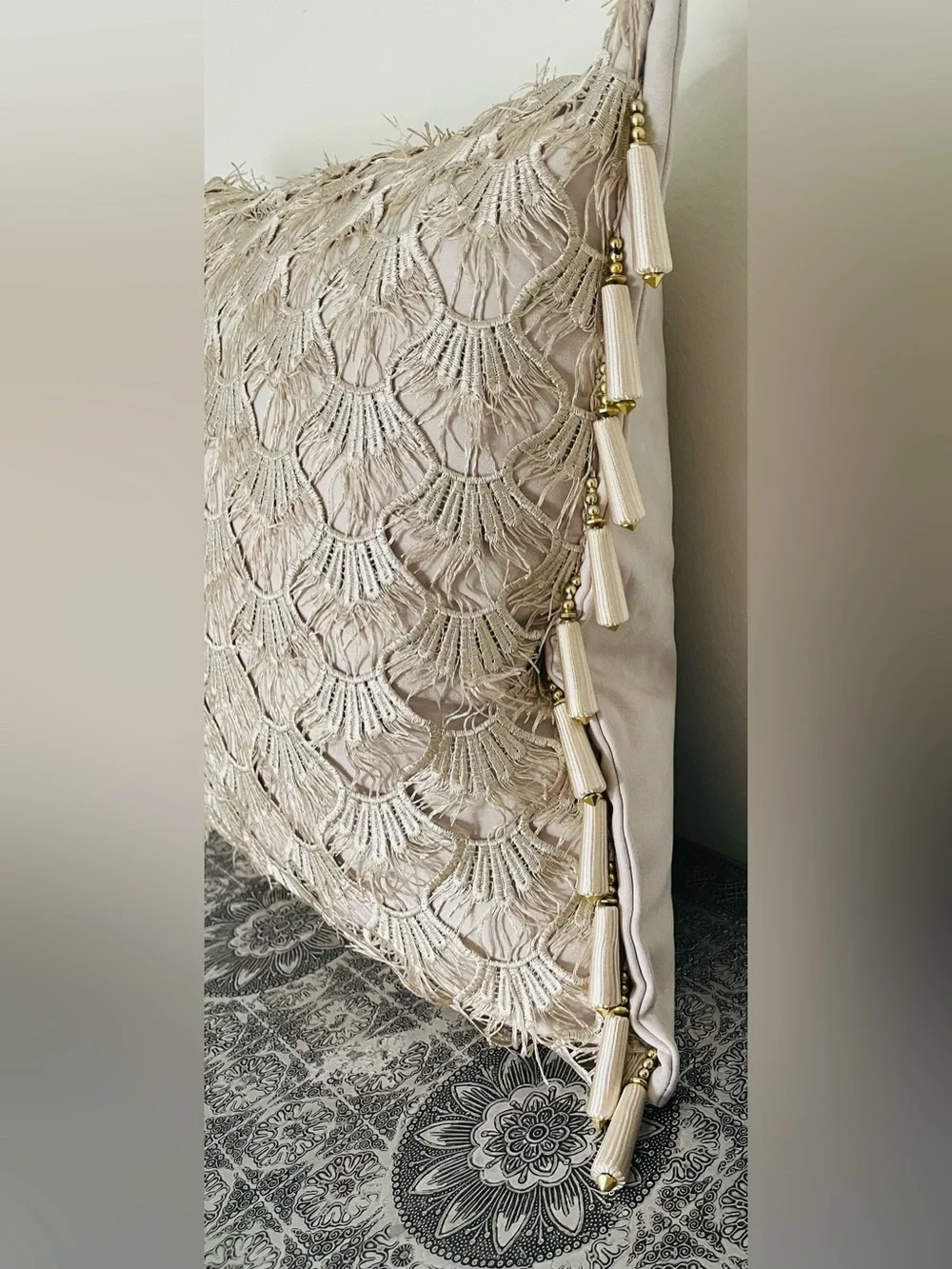 Beige Lace Woven Throw Pillow Cover + Pillow Insert Included!